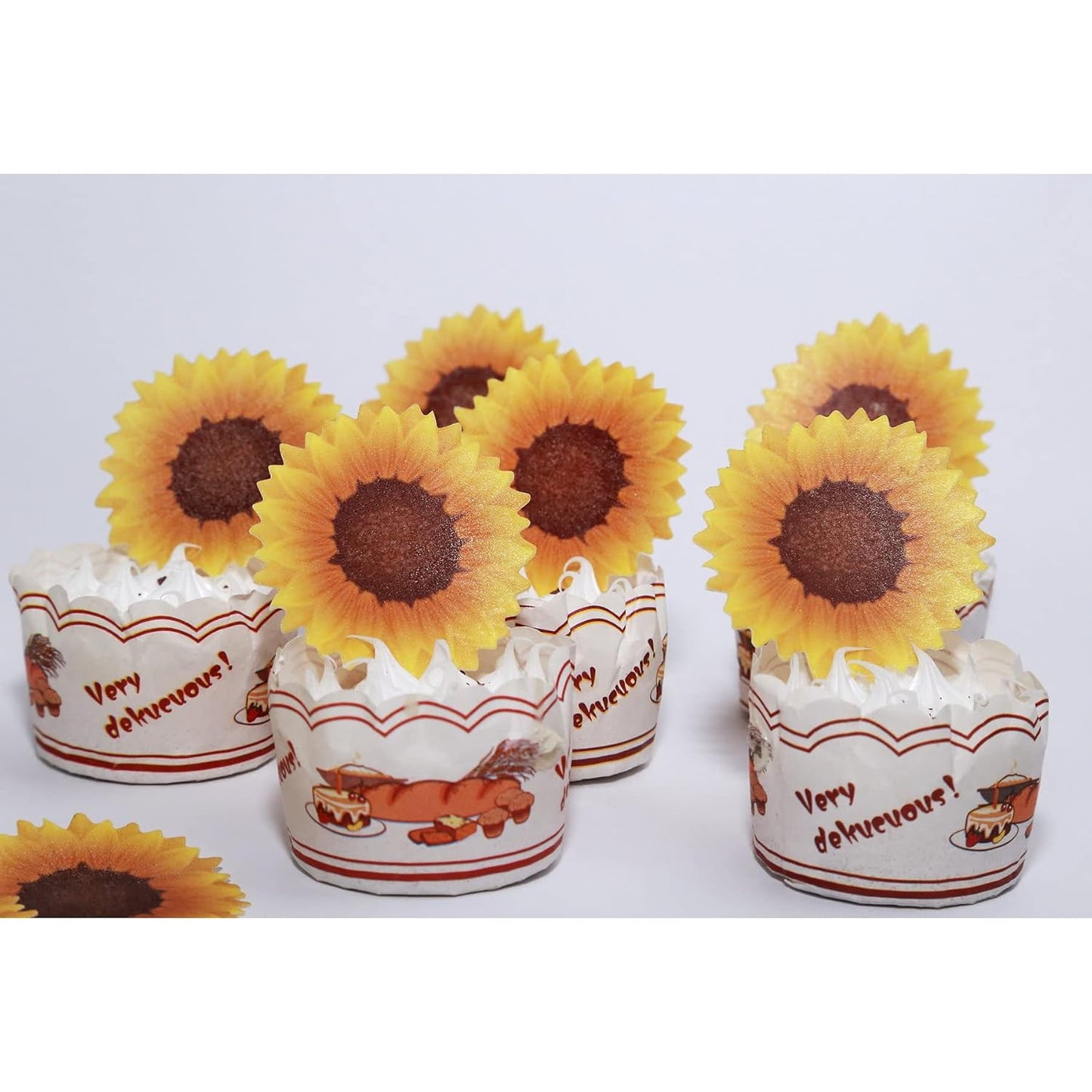 GEORLD Edible Cake Topper Wafer Sunflower Cupcake Decoration by Wafer Paper,36 Counts,Flat not 3D