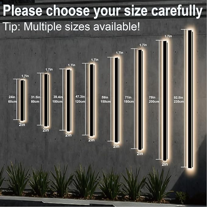 92.5in Exterior Wall Light, 3000k LED Modern Outdoor Lights, 2 Pack Black Porch Lights Outdoor Waterproof, Exterior Lighting Fixtures Wall Mount for House Garage Door