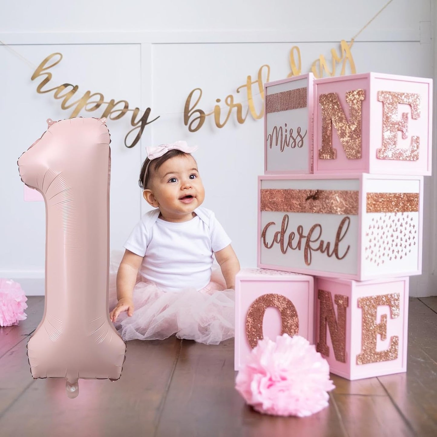 Pink 1 Balloons, 40 Inch Dusty Retro Light Pink Helium Foil Number 1 Balloon Girls, Self Inflating 1st Birthday Balloon One for Boho Anniversary Baby Shower Coquette First Birthday Party Decorations