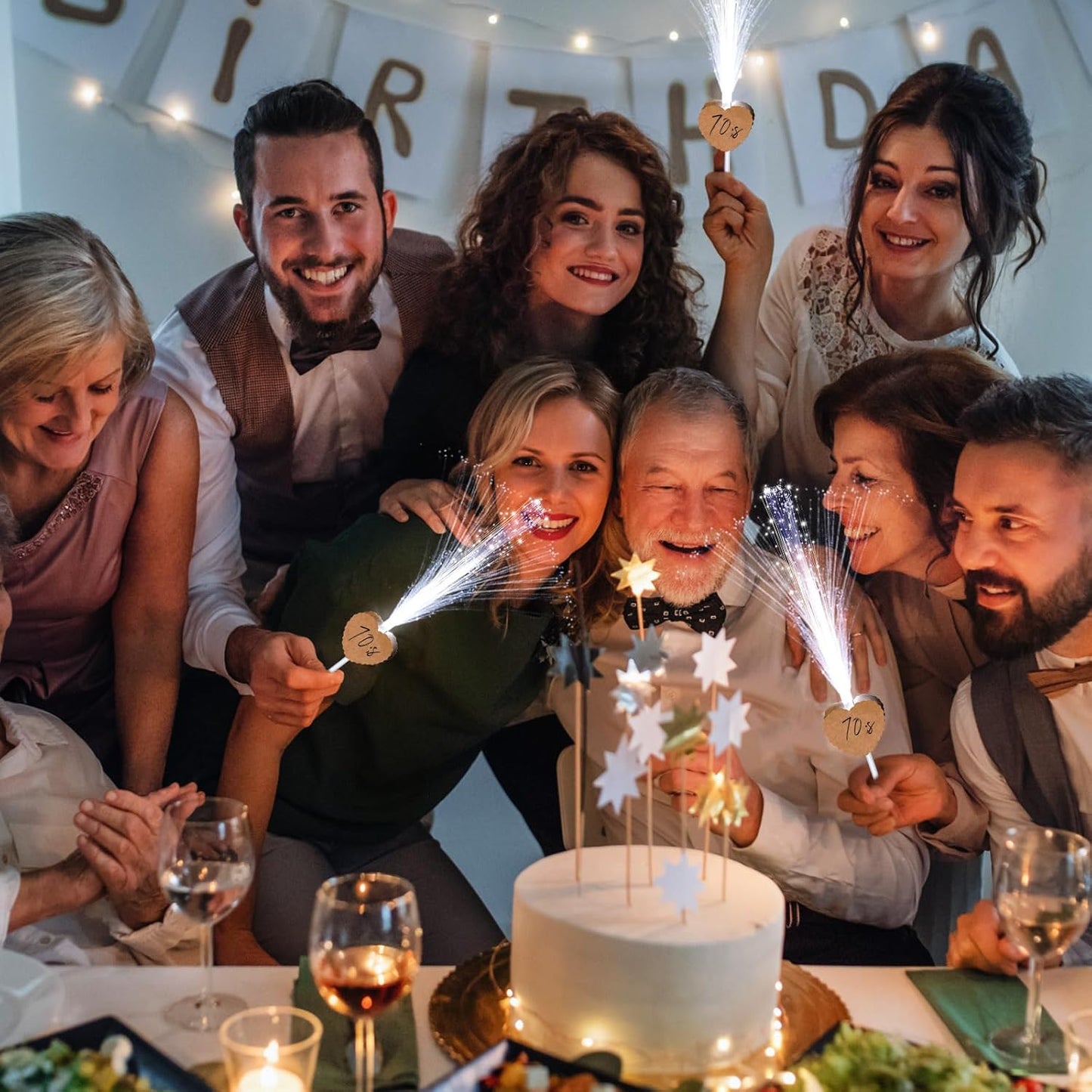 50 Pcs Wedding Sparklers Heart Shaped LED Glow Sticks Fiber Optic Wands Light up Wand with 3 Light Mode for Wedding Bridal Shower Birthday Glow in the Dark Party Supplies (Brown)