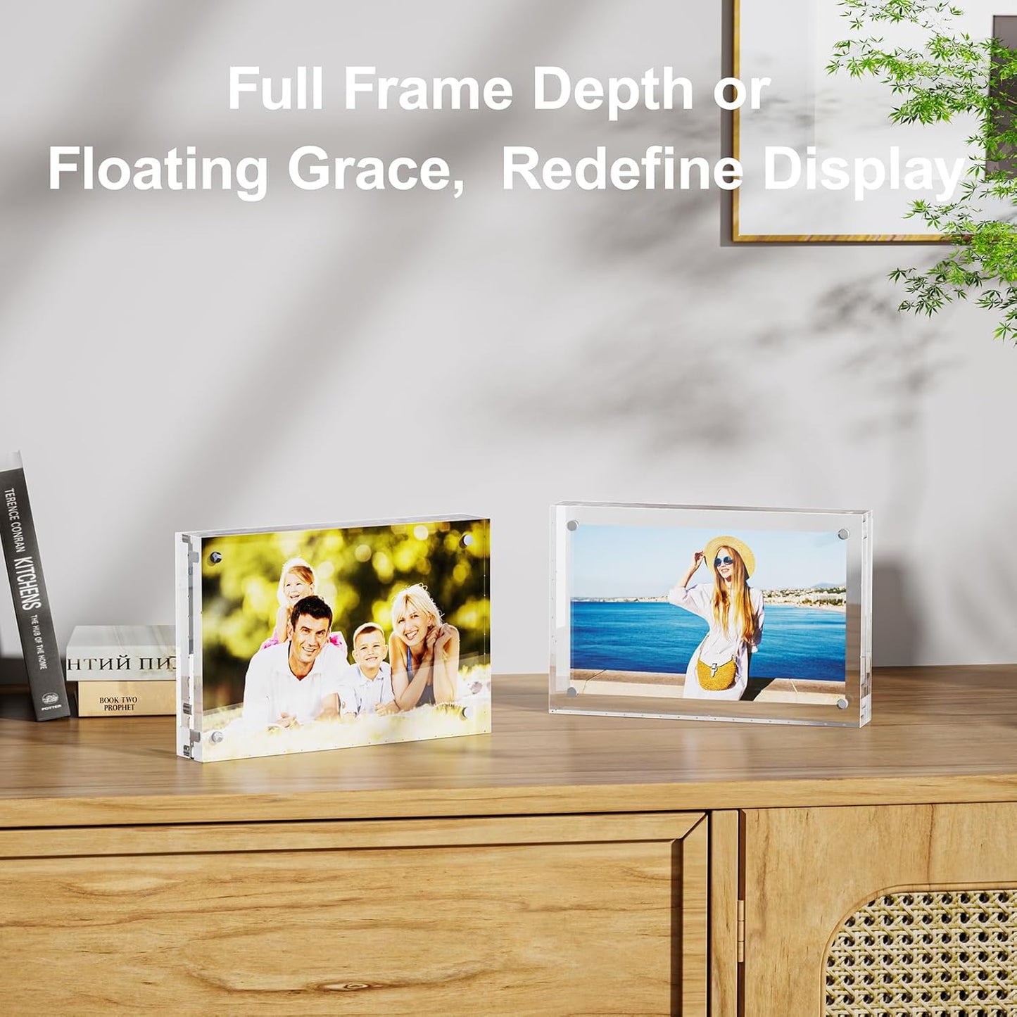 3 Pack 6x8 Acrylic Picture Frames - 20% Thicker Double Sided Magnetic Frame with UV Protection - Freestanding Clear Frameless Display for Tabletops - Modern Photo Frame Set for Home & Office Decor