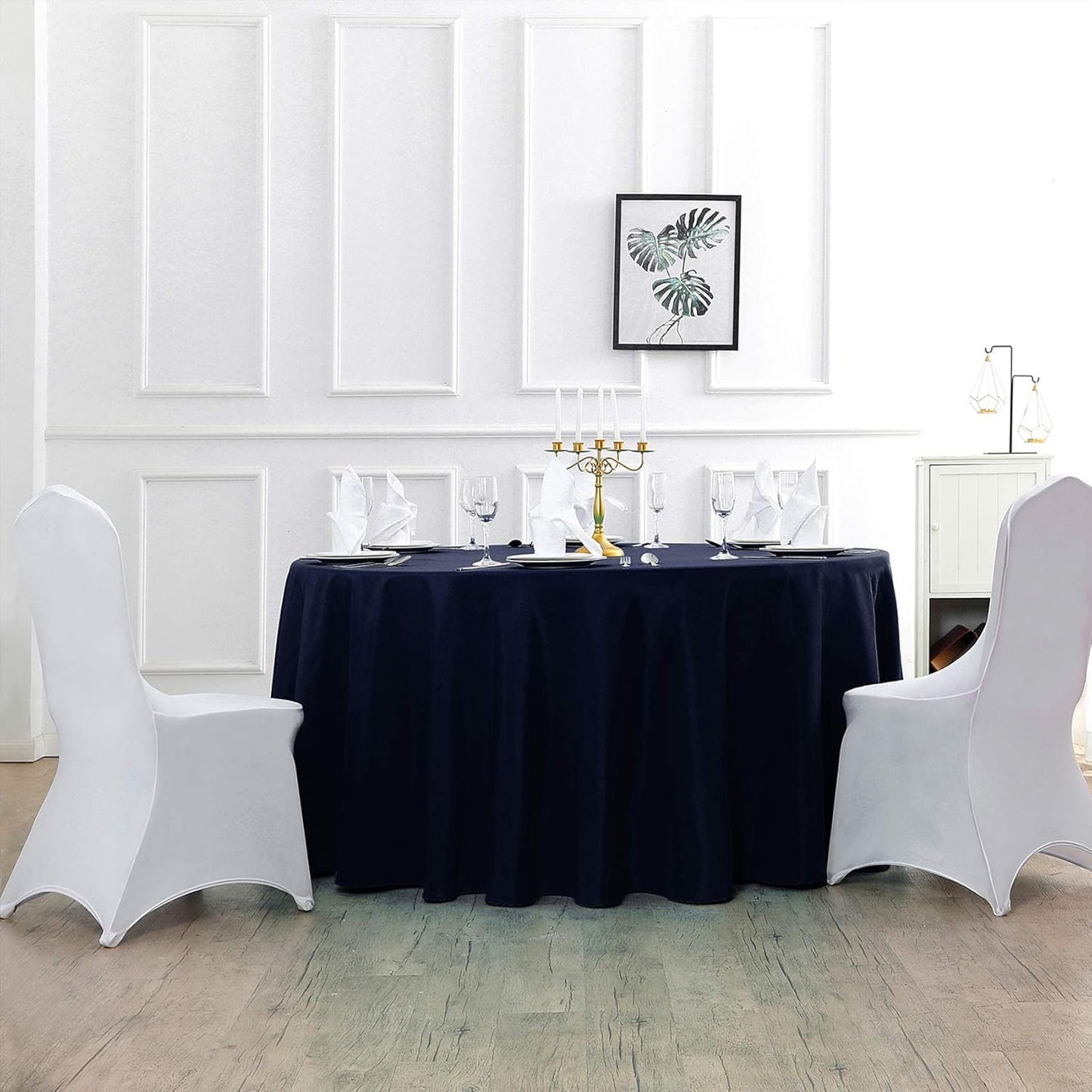 132 inch Round Tablecloth Washable Polyester Table Cloth Decorative Table Cover for Wedding Party Dining Banquet(132 inch,Navy)
