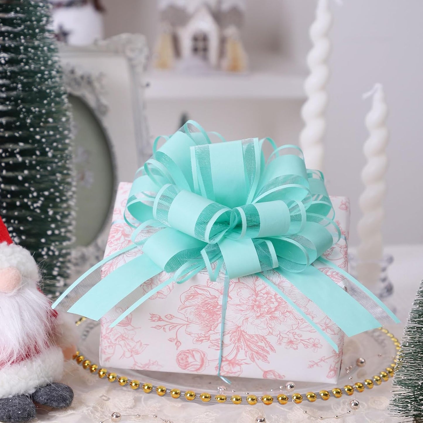 6Pcs 6inch Pull Bow Gift Wrapping,Pull Bow For Gift Basket, Gift Bag Box Wrapping Decor, Valentines Day, Birthday, Anniversary, Wedding, Flower Packaging (Baby Green)