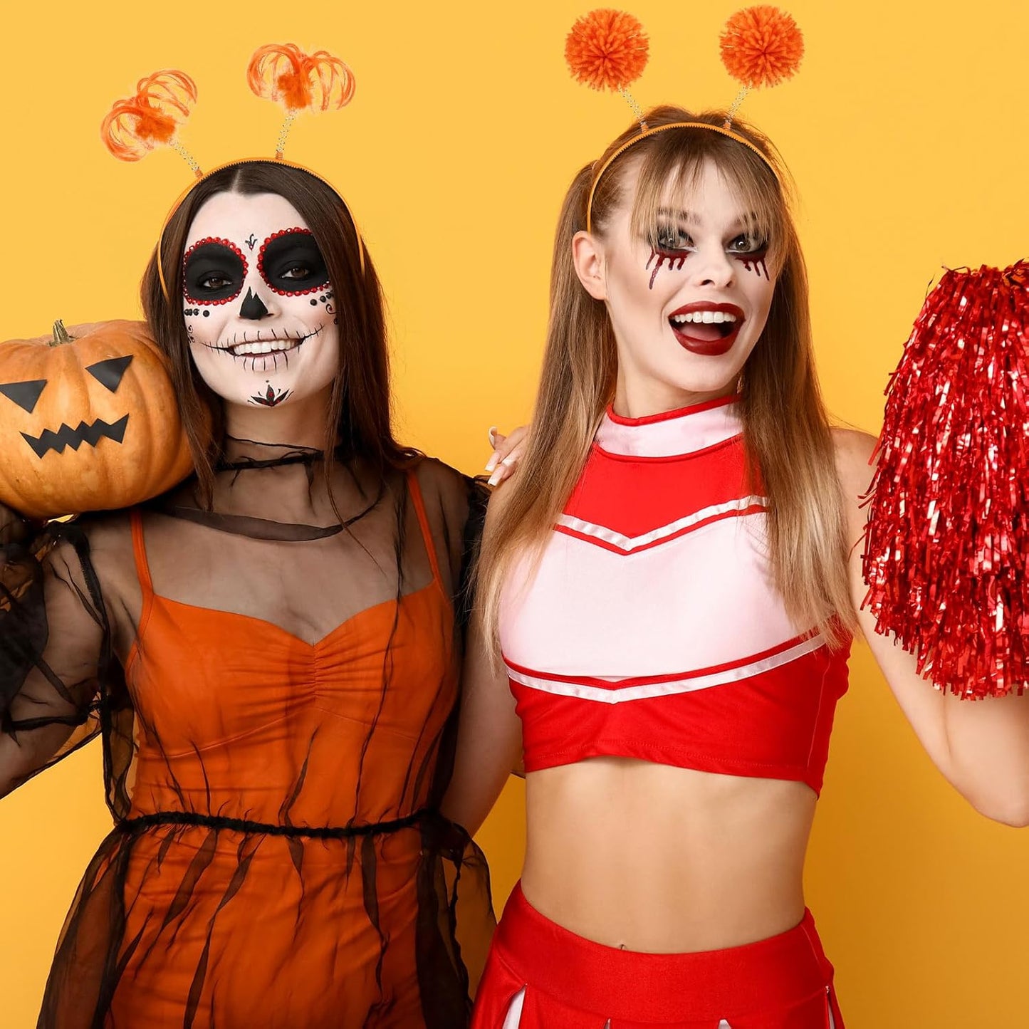 Censen 12 Pcs Halloween Pom Pom Party Headbands Tinsel Ponytails Spirit Head Bopper Headwear for Christmas Birthday Holiday