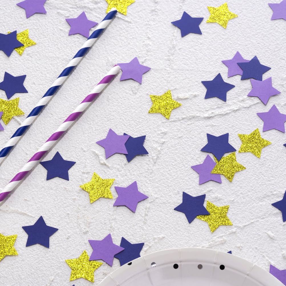 Purple Blue and Gold Star Confetti Table Decoration for Graduation Eid Ramadan Birthday Retirement Party,1.2 inch in Diameter,200 Counts