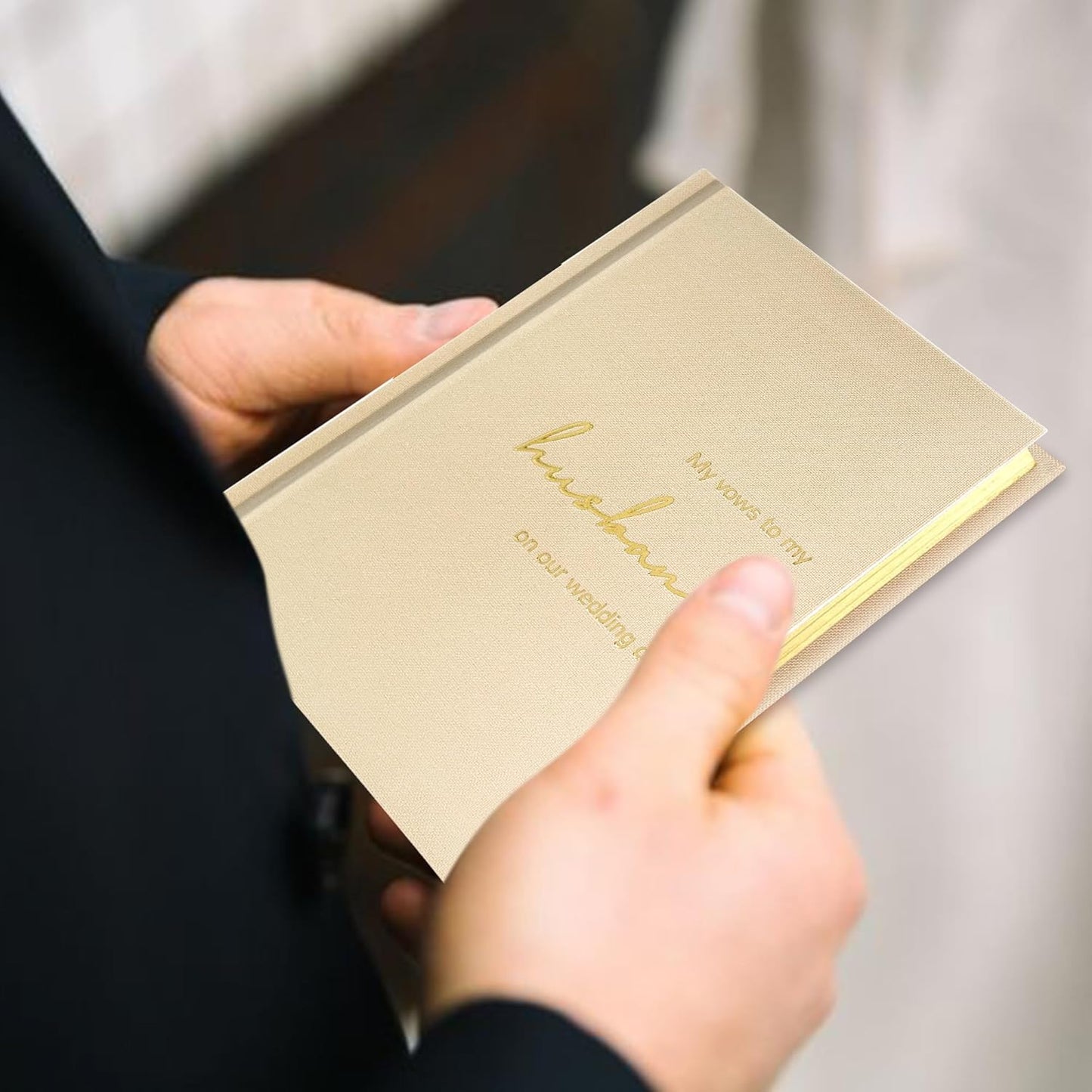 Vow Books His and Hers Set of 2 Canvas Linen Wedding Vow Books Husband and Wife Hard Cover Vow Books for Engagement Gifts(XZ-HW-Beige)