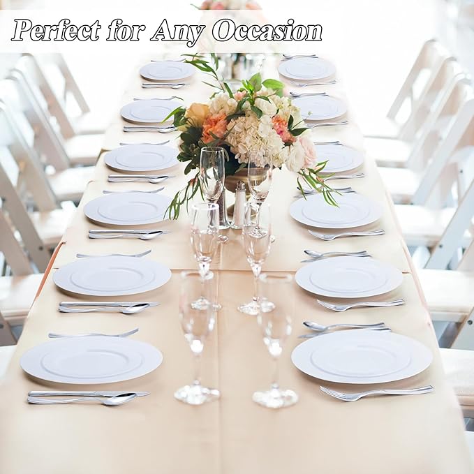 BESTSTAR 200PCS White Plastic Plates Set, 100 10.25 inch Dinner Plate and 100 7.5 inch Dessert Plates, Premium Disposable Plates for Party, Wedding