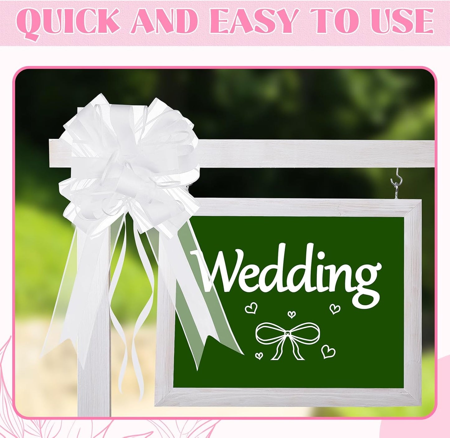 Riceshoot 24 Pcs Wedding Pew Bows with Yarn, Wedding Aisle Decorations for Church Chair Bench, Big Pull Bows for Gift Wrapping Bridal Shower Reception Birthday Anniversary Car Decor