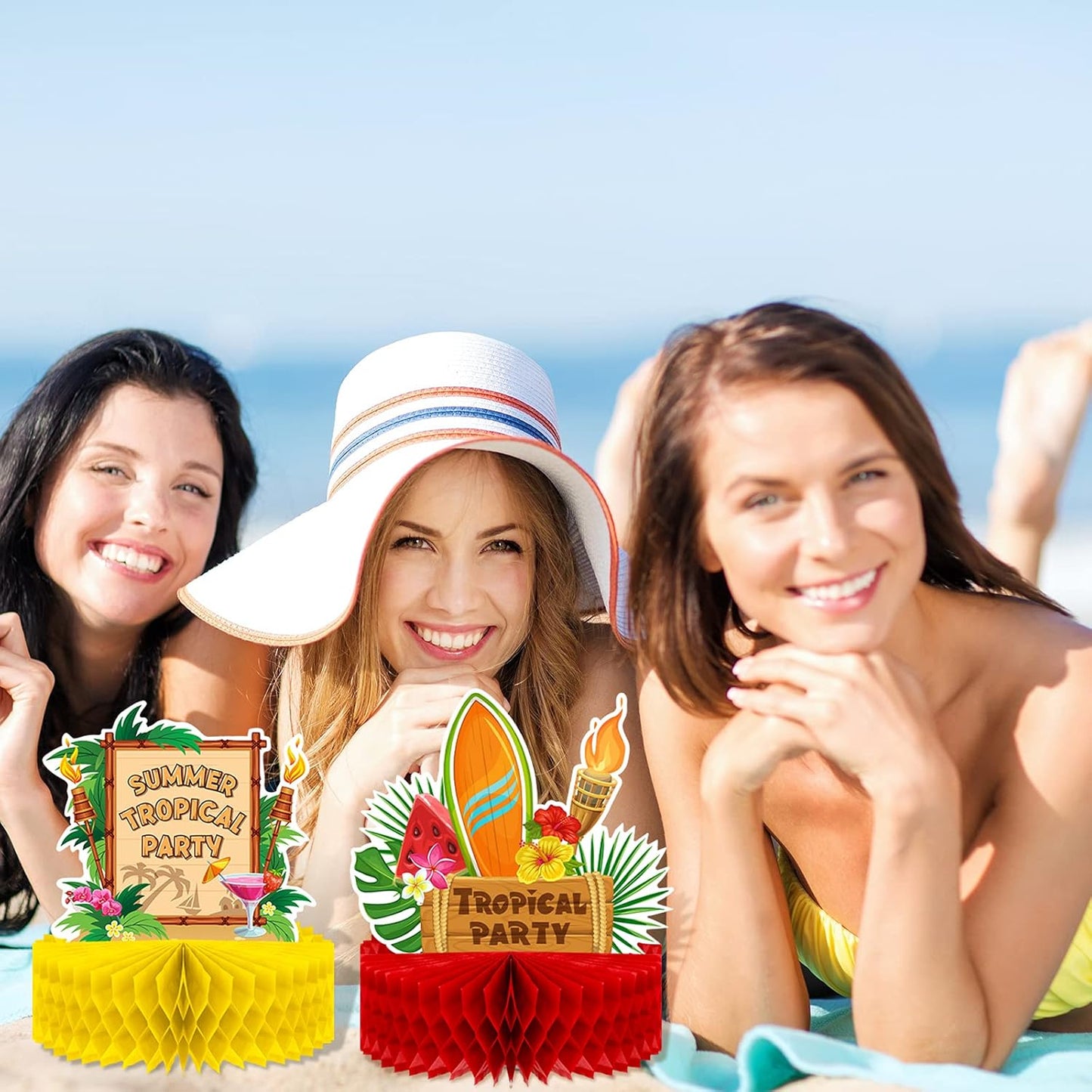 Waydress 9 Pcs Hawaiian Luau Party Decorations Margaritaville Tropical Centerpieces for Tables 6.9 x 8.5 Inches Hawaiian Honeycomb Centerpieces for Luau Summer Themed Tiki Party Supplies