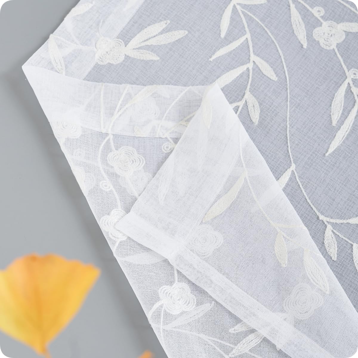Embroidery Sheer Curtains White 95 Inches, Floral Pattern Window Treatments Rod Pocket Drapes for Living room, Bedroom, Semi Voile Curtain Panels for Yard, Patio, Villa, Parlor, Set of 2, 52"x 95".