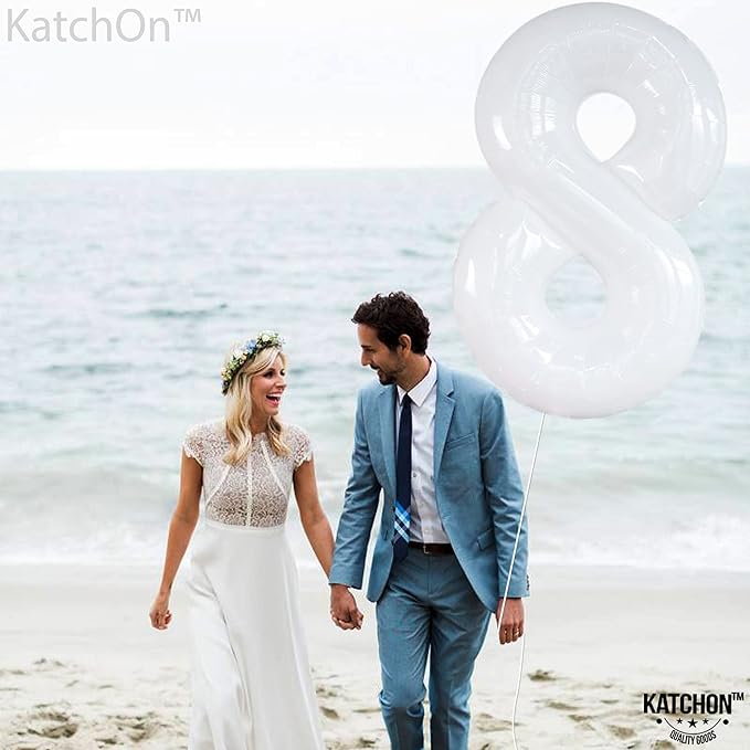 Giant, 8 White Number Balloons - 40 Inch Number 8 Balloon | 8 balloon Birthday Decorations for Girls and Boys | Number 8 Large White Balloons for Birthdays | | 8 Foil Balloon for Bday Party Supplies