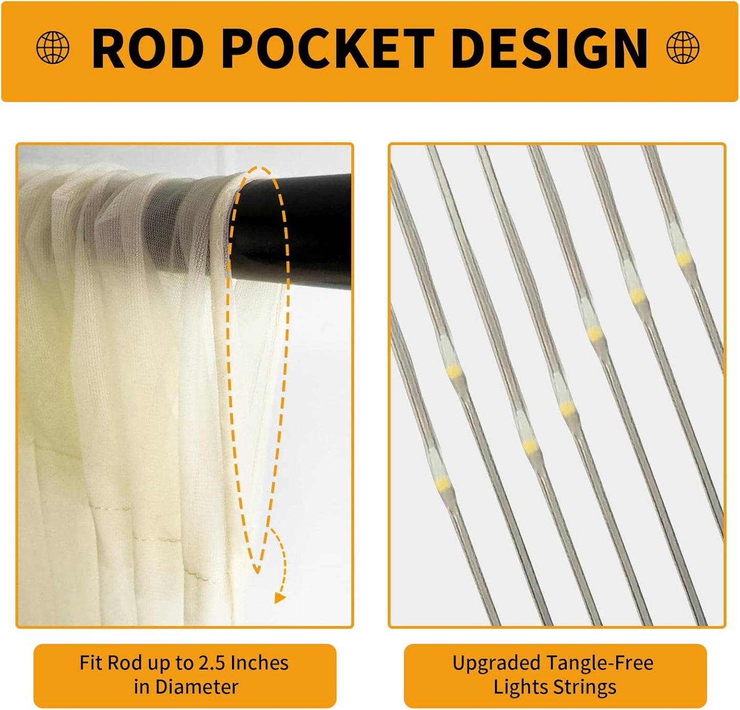 Ivory Tulle Backdrop Curtain with Lights String - 10x10ft Sheer Backdrop with 300 LEDs for Wedding, Baby Shower, Bridal Shower, Birthday Party Photo Shoot Background and Home Decorations