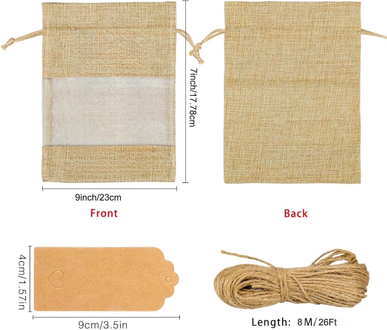 GIOIPC 20Pcs 6 x 9 Inch Linen Burlap Sheer Bags with Drawstring and Bonus Gift Tags for Wedding Birthday Bag,Craft Bags,Cosmetic Samples