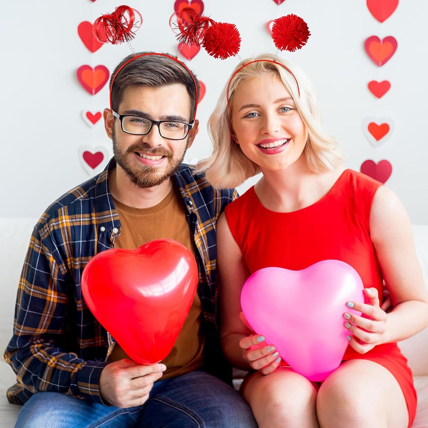 Censen 12 Pcs Halloween Pom Pom Party Headbands Tinsel Ponytails Spirit Head Bopper Headwear for Christmas Birthday Holiday