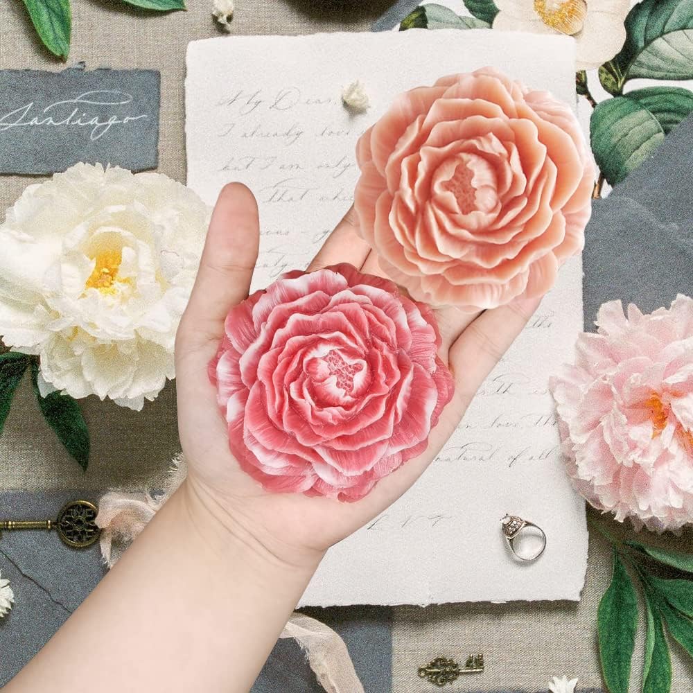 2PCS Peony Flower Silicone Soap Molds 3D Resin Candle Molds Flower Fondant Silicone Mold for Handmade Cake Decoration Cupcake Jelly Candy Chocolate Epoxy Casting Resin Craft