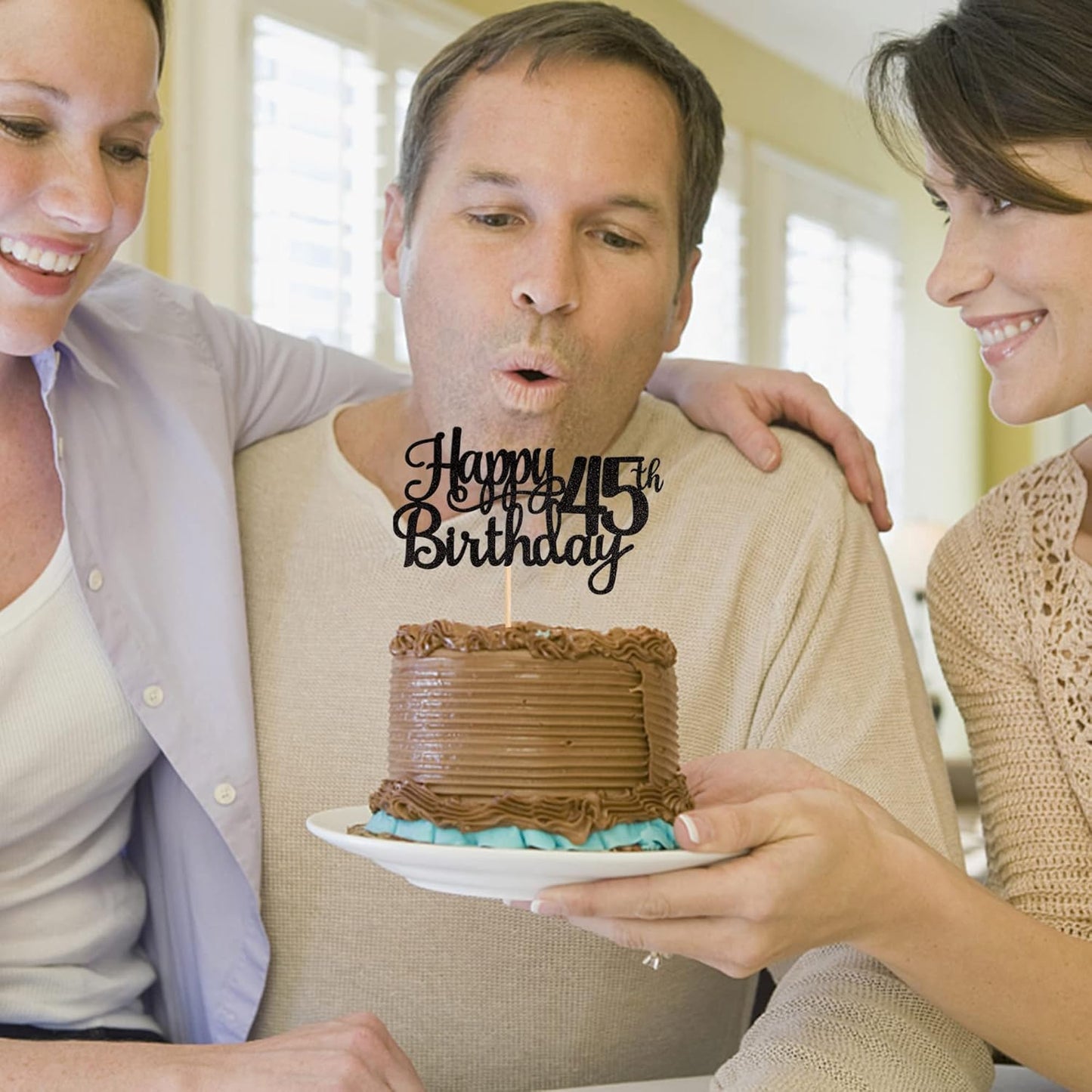 1 PCS Happy 45th Birthday Cake Topper Glitter Cheers to 45 Years Birthday Cake Pick 45 Fabulous Cake Decoration for Happy 45th Birthday Theme Party Decorations Supplies Black