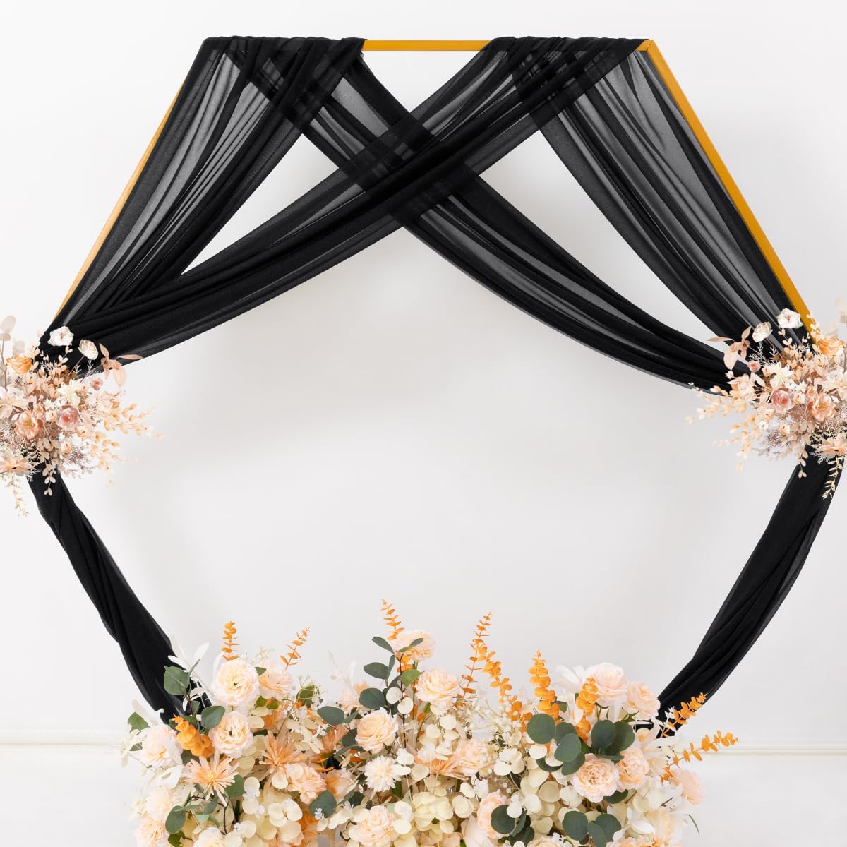 MLMC Black Wedding Arch Draping Fabric 4 Panels 29" x 20 FT Extra Long Gauze Drapes Sheer Backdrop Curtains 6.6 Yards Outdoor Drapery Panels for Wedding Ceremony Party Ceiling Decoration