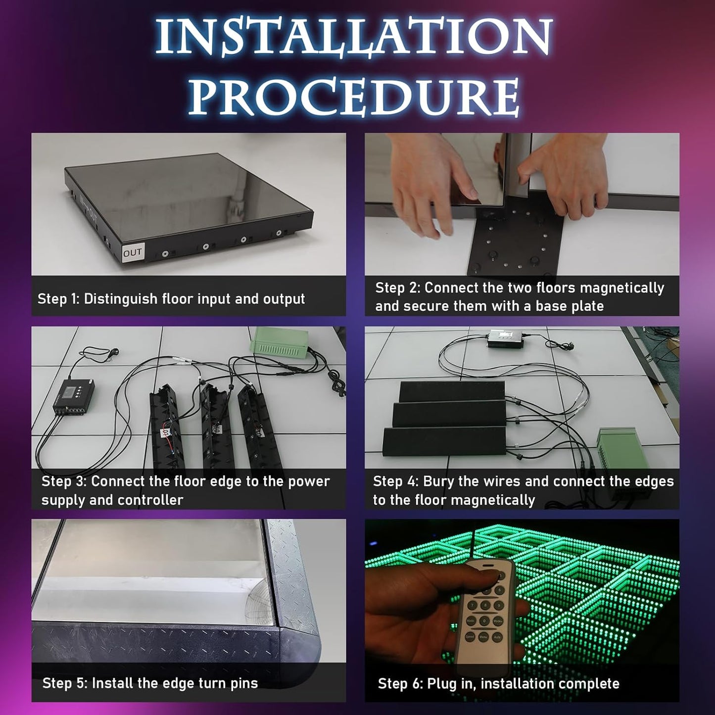 Dance Floor Stage Lights-Tempered Glass with Flight Case - RGB Color Changing Lights for Wedding, Party, Club - Non-Slip (RGB-Magnetic, 16 * 16 FT)