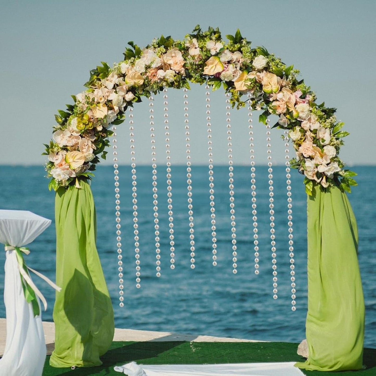 Craft String Pearls Bead 6MM, 33 Feet Ivory Fake Pearl Garland Beads Trim for Wedding Christmas Tree Decorations DIY