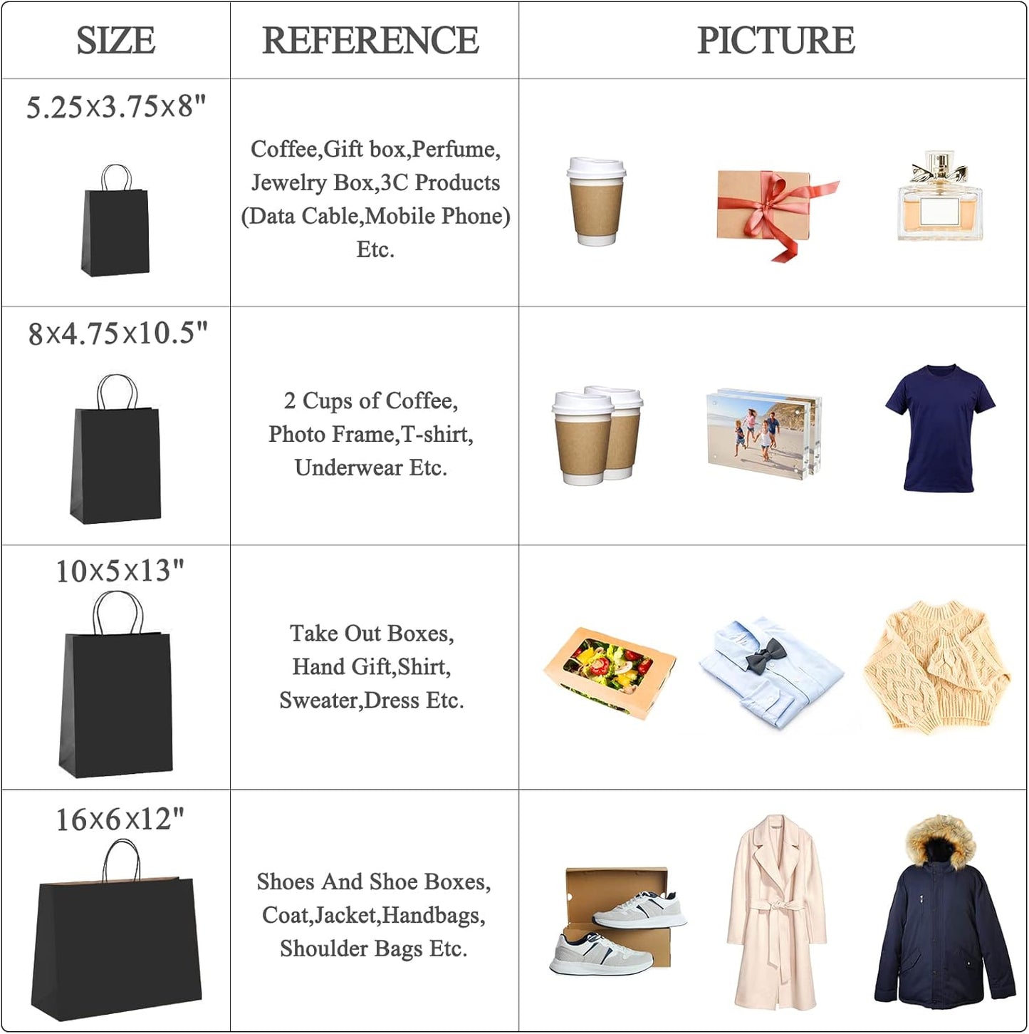 GSSUSA Black Large Gift Bags 16x6x12 100Pcs Sturdy Shopping Bags,Party,Merchandise, Kraft, Retail, Black Paper with Handles