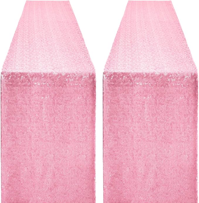 2 Packs 12 x 72 inches Pink Sequin Table Runner, Glitter Runner for Birthday Party Supplies Decorations Wedding Bachelorette Holiday Celebration Bridal Shower Baby Shower
