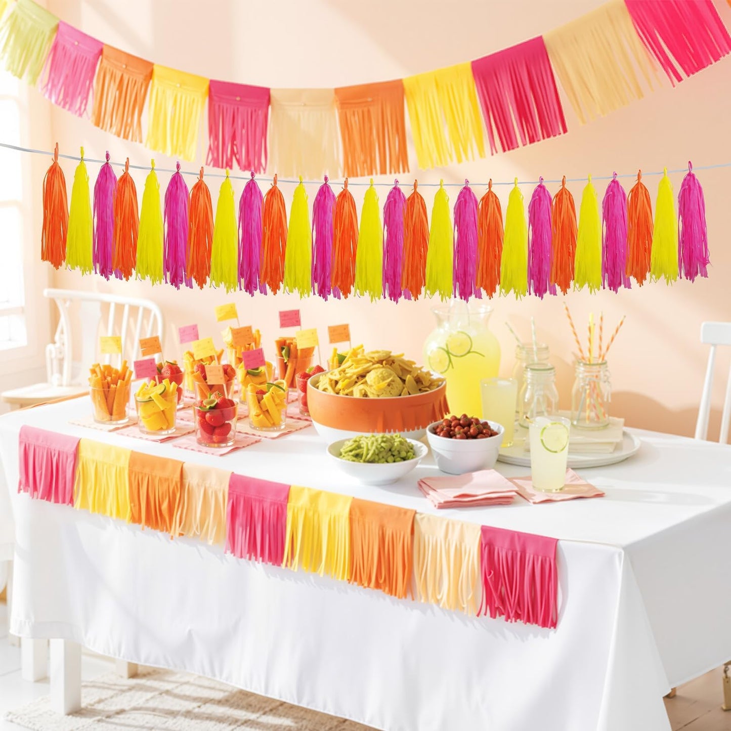 GAKA Orange Yellow and Hot Pink Tissue Paper Tassel,Paper Tassel Garland Banner for Party Decor Supplies,15 PC