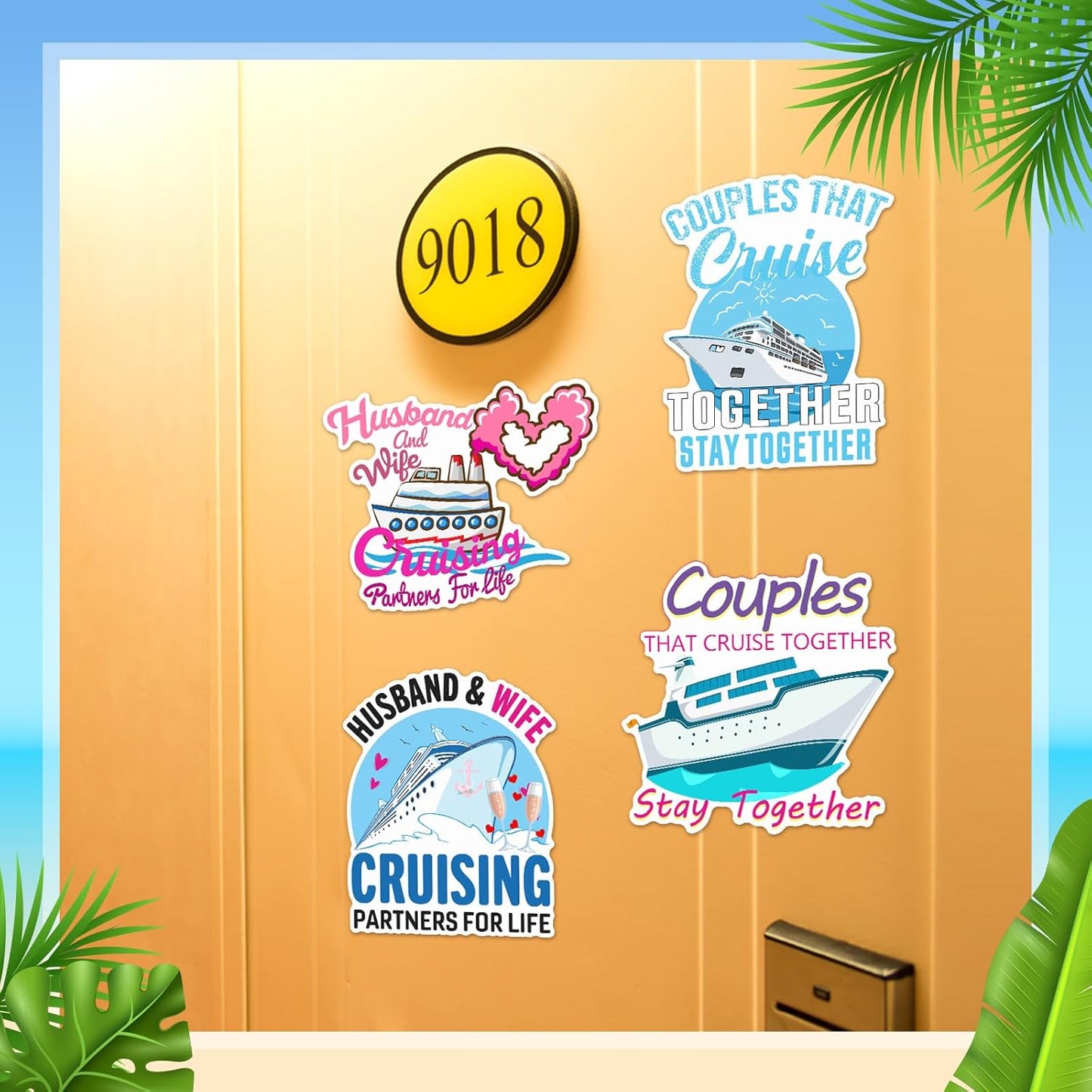 Hoteam 4 Pcs Couples Cruise Door Decorations Magnetic Husband and Wife Cruise Ship Door Funny Waterproof Nautical Magnets for Carnival Cabin Stateroom Fridge Car