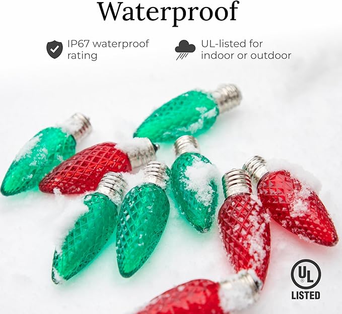 Pro Christmas C9 LED Christmas Light Kit for Rooflines & Pathways – DIY Cut to Length, Outdoor Commercial Grade (White Wire w/Vampire Plugs, 25 Bulbs, 25 ft) Cool White