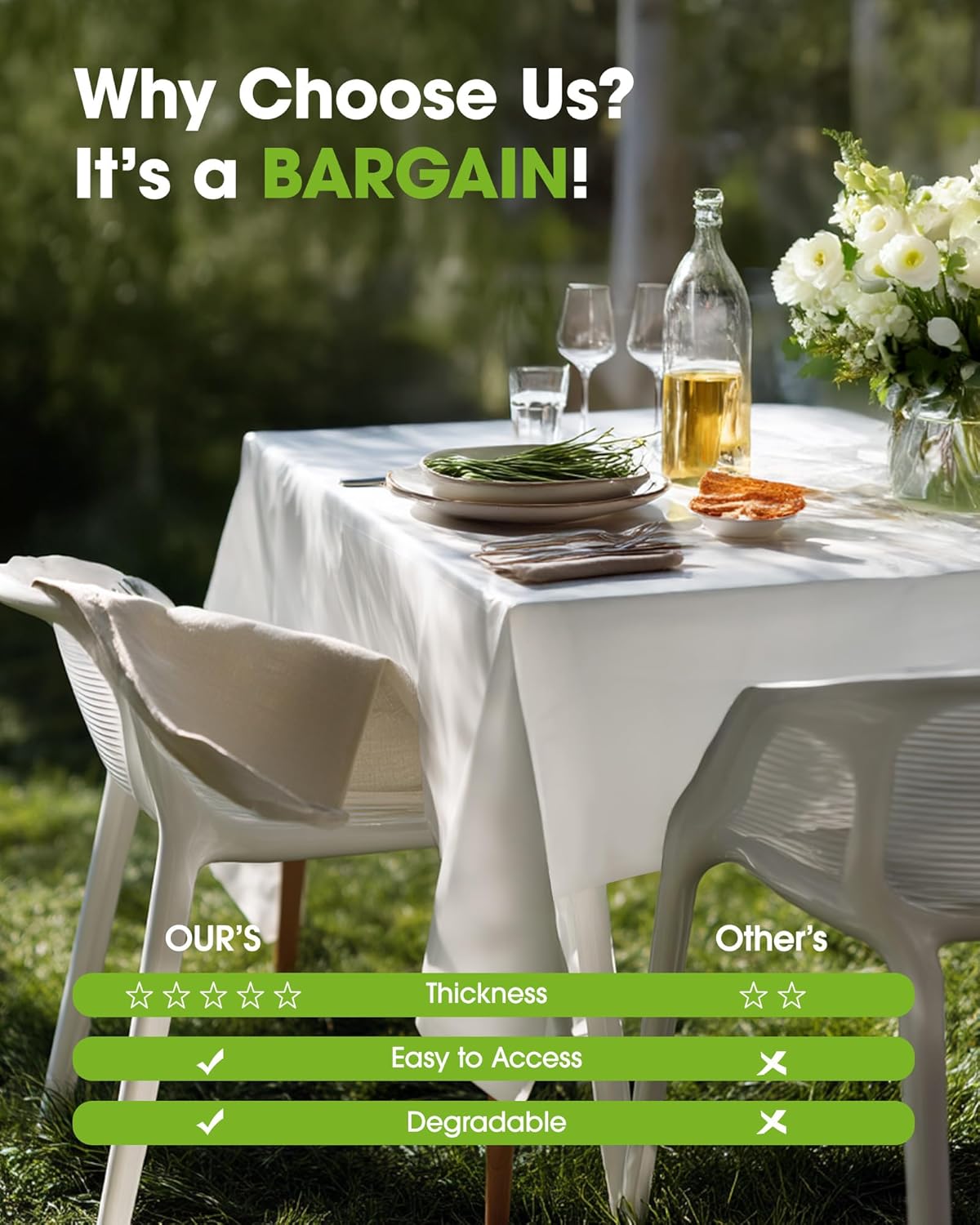 Pureegg Plastic Table Cloth Disposable 10 Pack, 54 x 132 Inch Table Cloths, Party, Picnic, Wedding, Decorative Tablecloths, Rectangle, White Plastic Cover, Leakproof & Sturdy, White