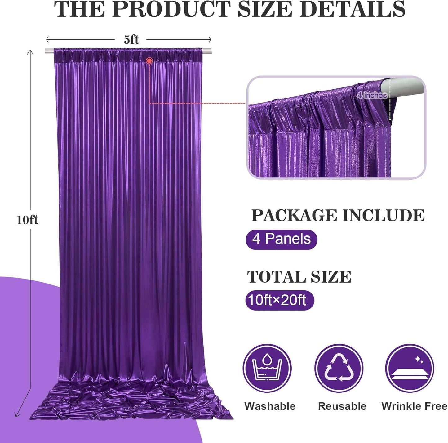 20x10ft Thick Purple Glitter Backdrop Curtain Panels for Parties, Wrinkle Free Sequin Sparking Photo Backdrop Drapes, 4 Panels 5x10ft Shimmer Back Drop Cloth for Wedding Birthday Photography