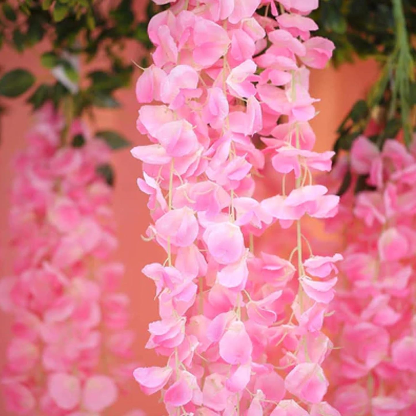 12 Pack Dark Pink Wisteria Hanging Flowers Garland, 3.77 Feet Artificial Flower Vines, Fake Wisteria, Artificial Vines Hanging Garland for Backdrop Outdoor Yard Garden Decor