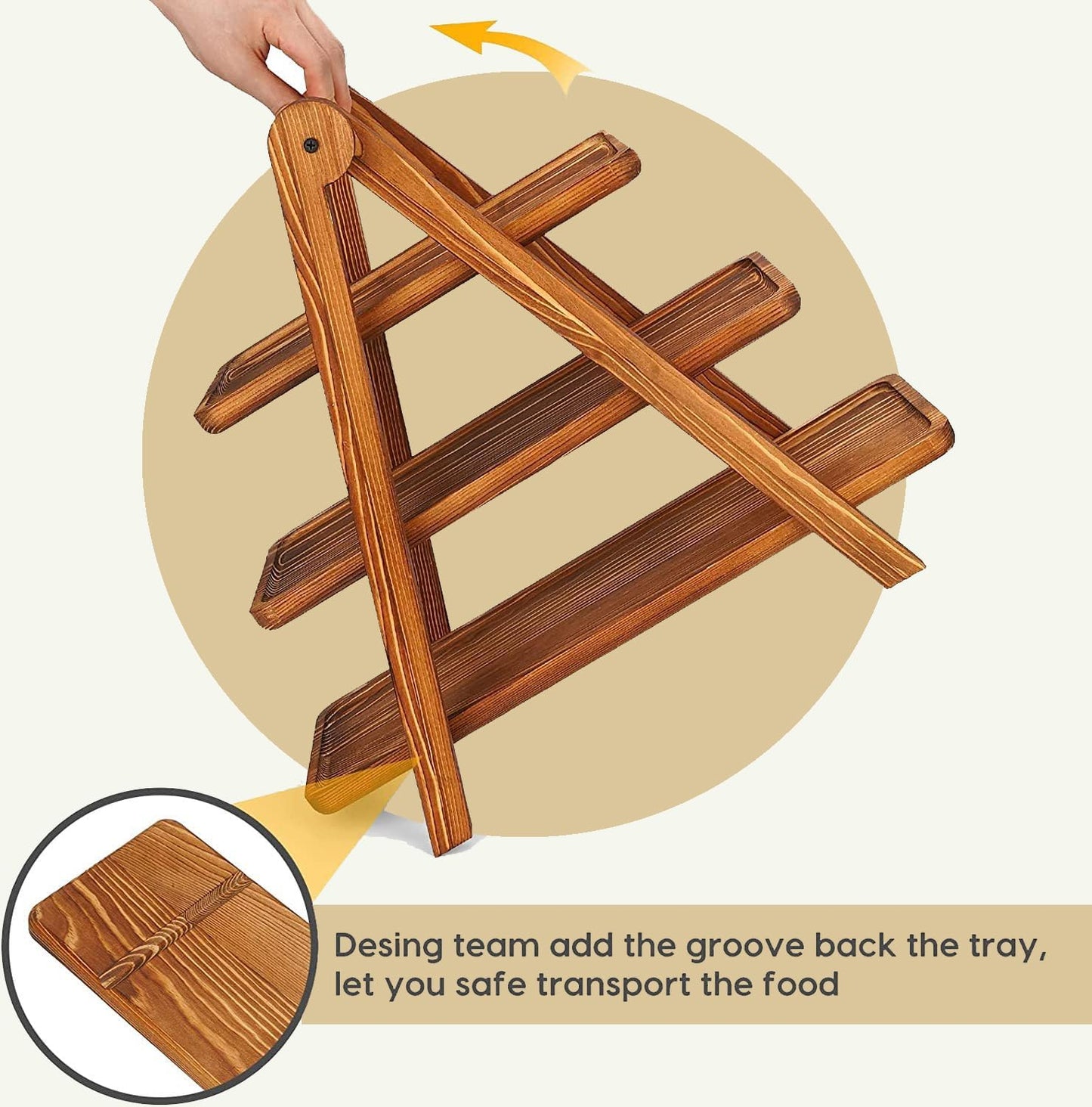 Wooden 3 Tier Serving Tray, Detachable Cupcake Stand, Rectangle Serving Platter Three Tiered Stand,Fruit,Appetizer,Dessert Decorative Tray Decor Party Food Table Display