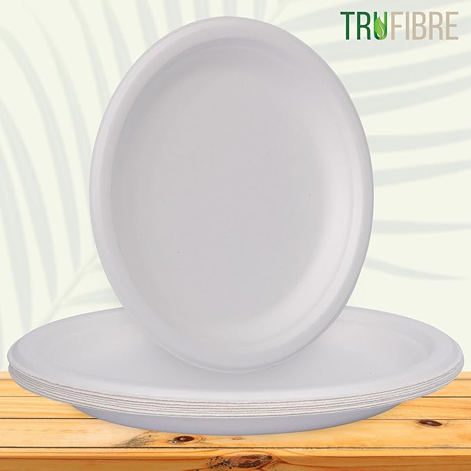9-Inch 125-Pack Disposable Bagasse Paper Plates, Styro Foam Food Trays, Microwave Safe Meal Plates for Holidays, Party Favors & Events, Bulk
