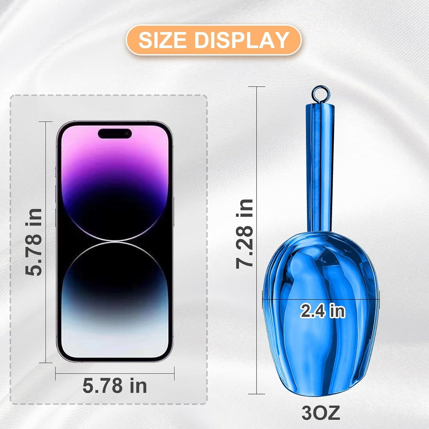 Metal Ice Scoop 3 Oz, Small Stainless Steel Ice scooper for Ice Maker Ice Bucket Kitchen Freezer Bar Party Wedding, Multipurpose for Coffee Bean,Flour Scoop,Dog Food Scoop (3 OZ-Blue)