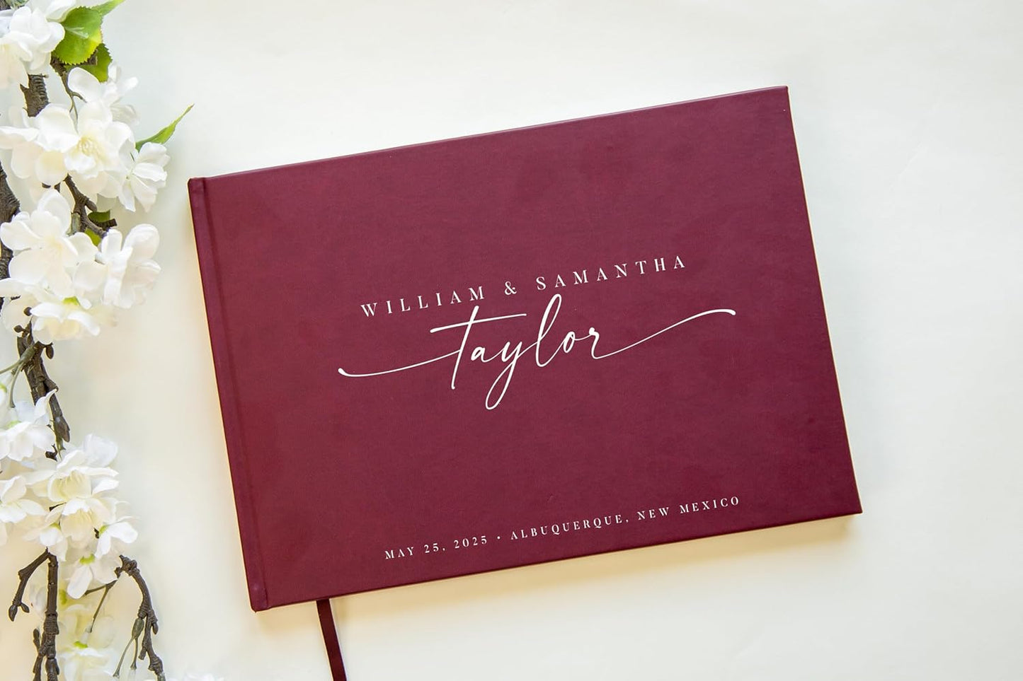 Personalized Guest Book - 11.5" x 8.5" Custom Bride & Groom Names with Bookmark and Hard Cover 140 GSM Blank Pages, for Weddings Guest Book, Engagements, Birthdays, Special Events, Wine