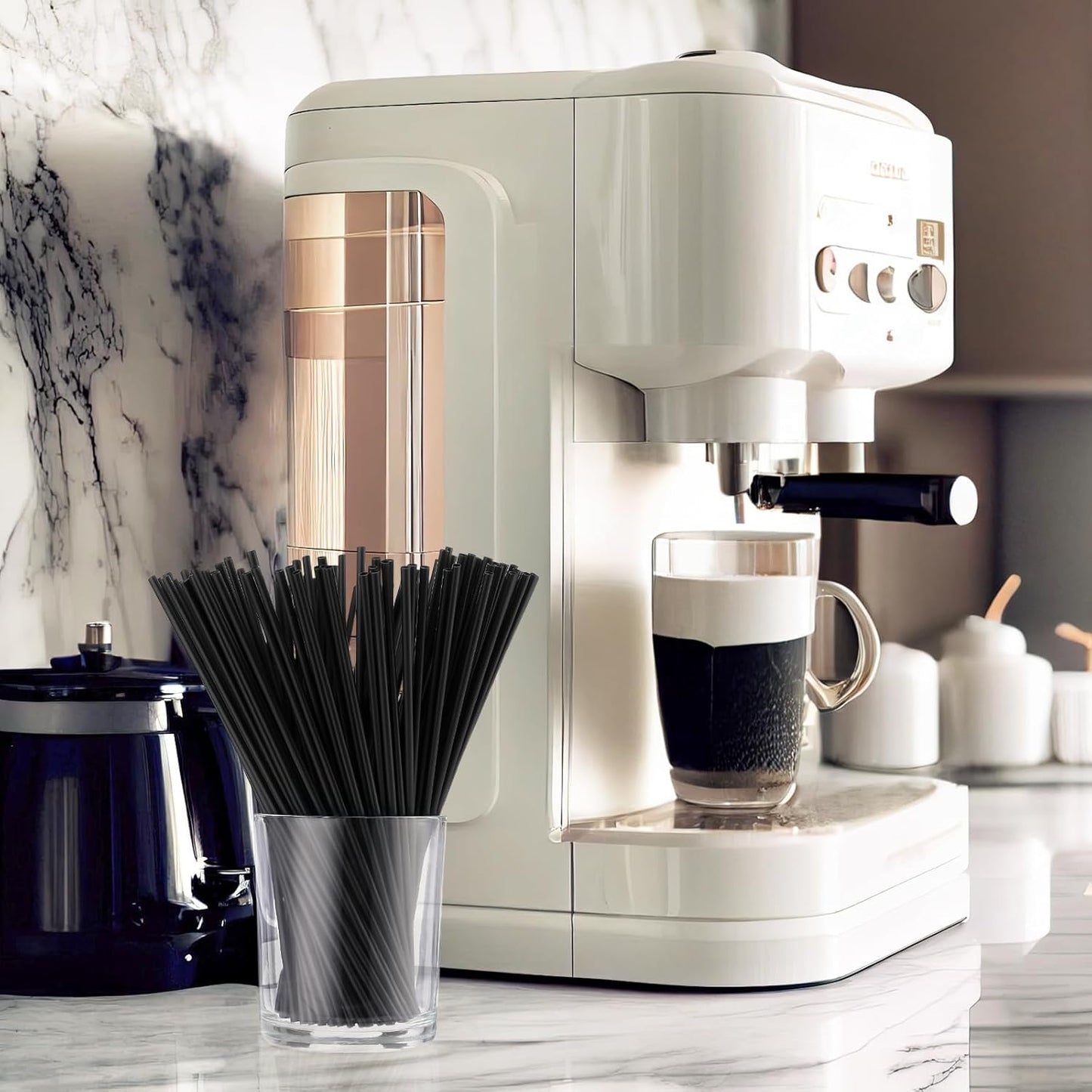 6000 Count Coffee Cocktail Stirrers Straws Disposable Plastic Sip Stir Sticks Cocktail Drink Stirrers Sticks Cups Straws for Bars Juice Drinking (Black,7 Inch)