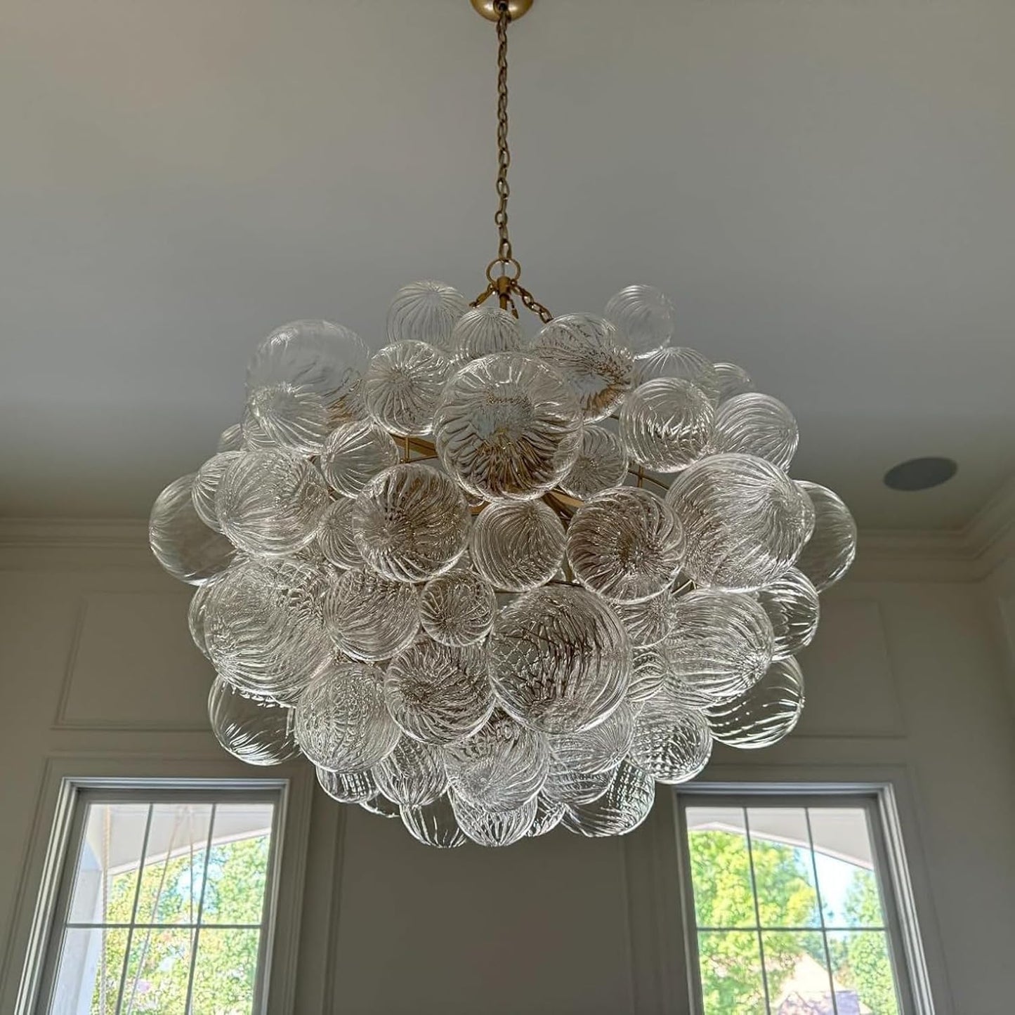 Nordic Bubble Ball Swirled Glass Chandelier, Dia 36 inch Gild Gold and Clear Blown Glass Large Pendant Light Fixture for Bedroom Study Restaurant Entry Room