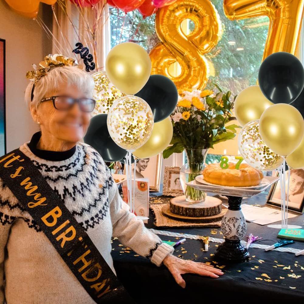 TONIFUL 6 Set Balloon Centerpieces for Table Black Gold Confetti Balloon Stand Kit for 2025 Graduation Party Decoration Birthday Anniversary Halloween 2025 Party Decorations