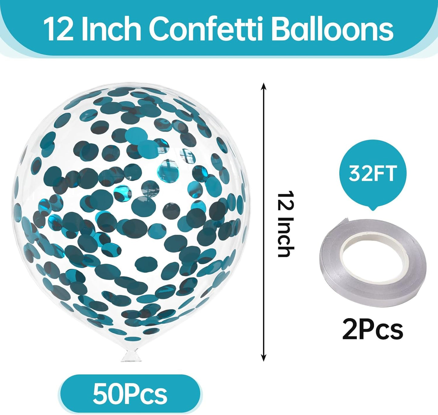 50pcs Peacock Blue Foil Confetti Balloons,12 inch Latex Balloon with Peacock Blue Confetti Inside for Birthday Family Party Wedding Party Baby Shower Decoration Supplies