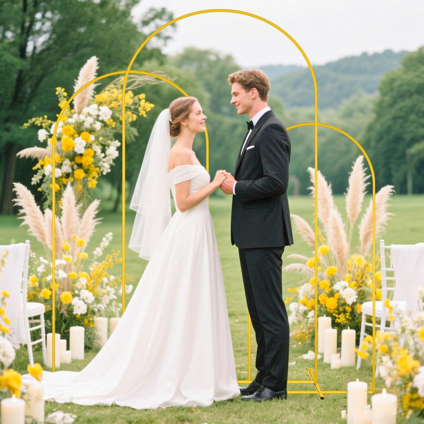 MODFUNS Metal Arch Backdrop Stand and Cover Set 4&5&6ft Hot Pink Sequins Arch Cover Gold Arch Frame with Covers Double Sided Arch Backdrop Covers for Wedding Banquet Reception Party Decor