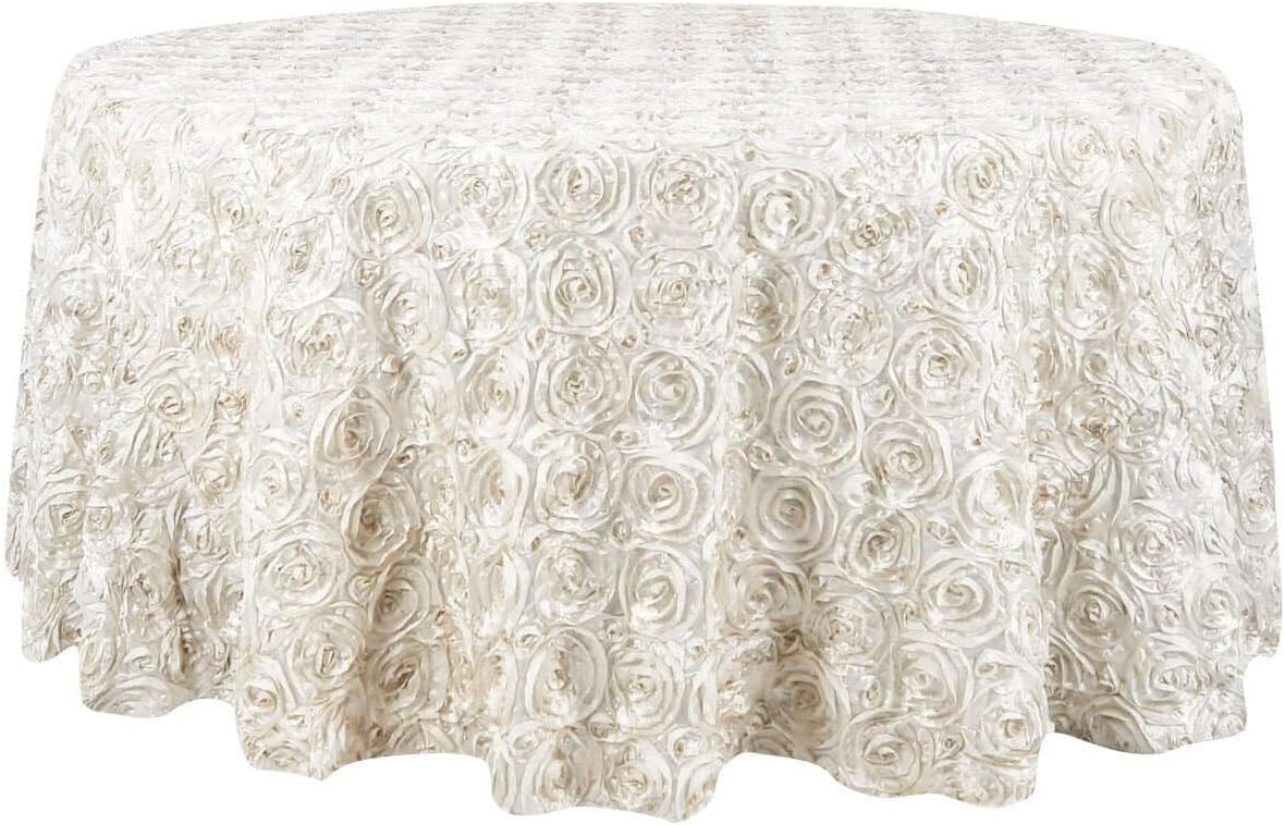 Efavormart 120" Wholesale Round Table Cover Ivory Grandiose Rosette 3D Satin Tablecloth for Wedding Party Event Decoration