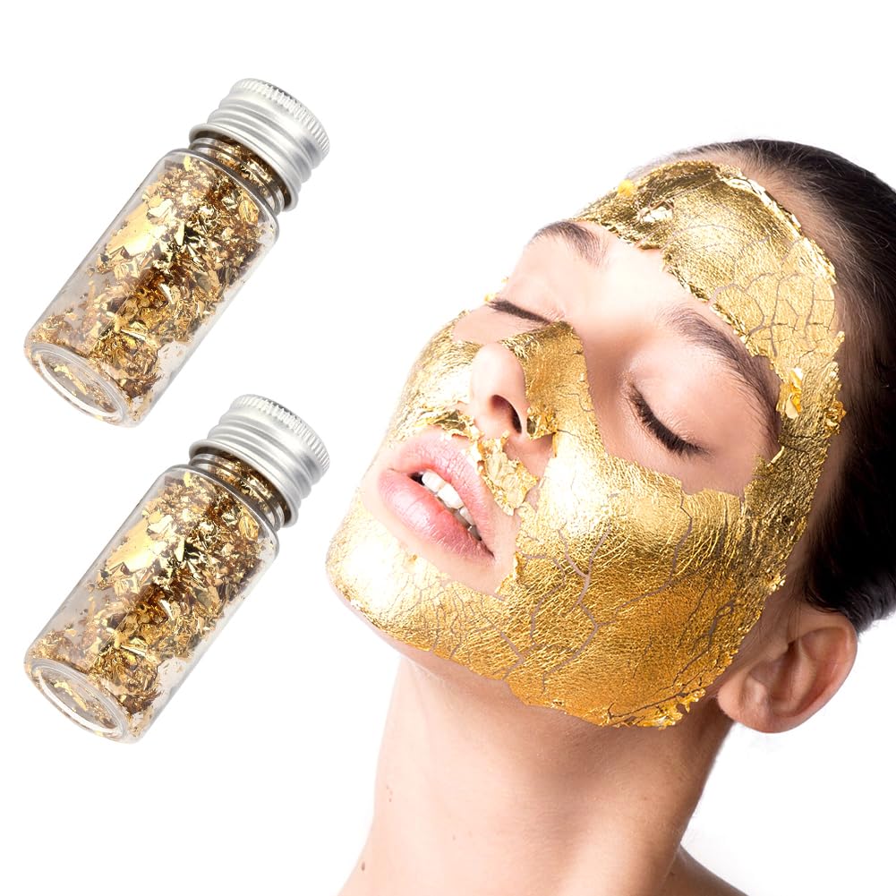 Lwuey Decorating Flakes, Gold Leaf Cake Decoration Flake Goldlen Toppers Gilding Foil Decor Imitation Metallic Decorative Drink Cooking Chocolates Cakes Drinks Dessert Cupcake Makeup 2PCS
