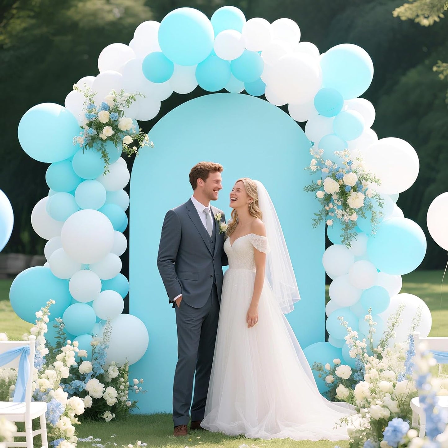 Ledido Wedding Arch Backdrop Cover 6FT 7.2FT Arch Covers 2Set Fitted Stretchy Spandex Round Top Stand Backdrop Cover for Wedding Banquet Ceremony Birthday Party Baby Shower Event Decoration,Blue