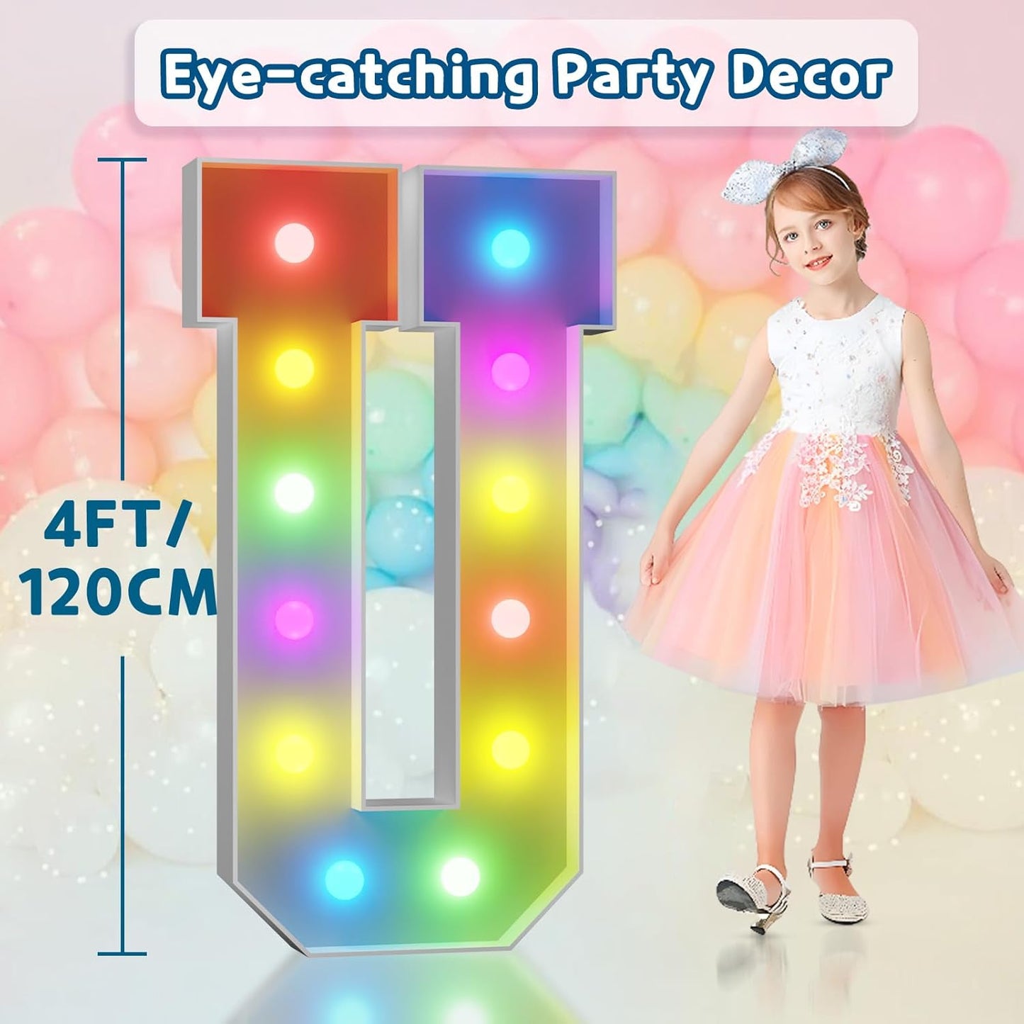 imprsv 4FT Colorful Marquee Light Up Letters U, 18 Colors Large Light up Letters Alphabet Sign with Remote, Large Marry Me Sign, Birthday Party Decorations Baby Shower Anniversary Wedding Decoration