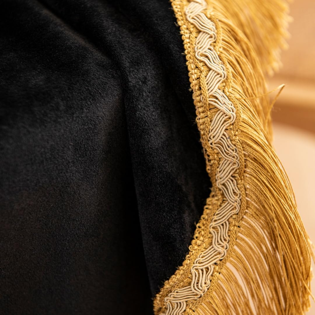 F-CHU Luxury Black Tablecloth Thickset Velvet Tablecloth with Beautiful Gold Tassels Table Cloth for Home Decor Wedding, Party, Banquet and Events 60x60-Inch