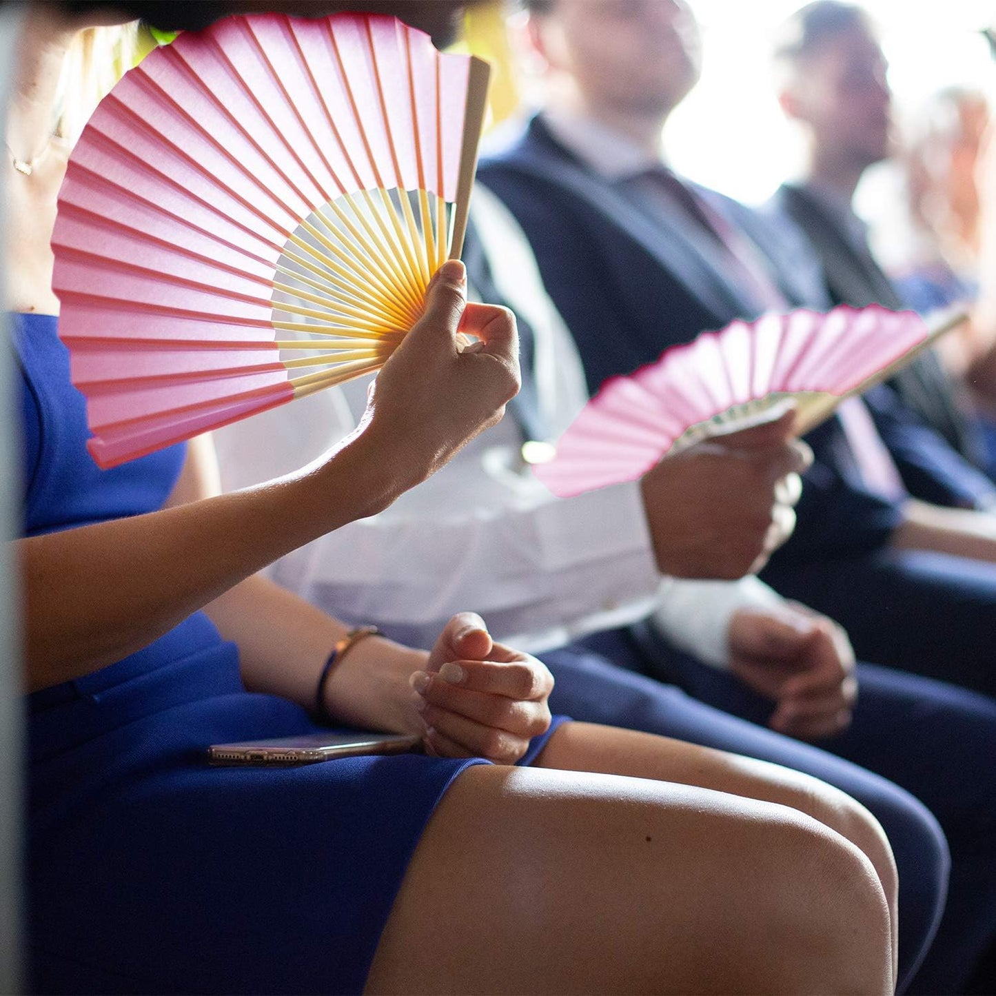 Aneco 18 Pieces Pink Handheld Cloth and Bamboo Folding Fans for Wedding Decoration, Church Gifts, Party Favors, DIY Decoration