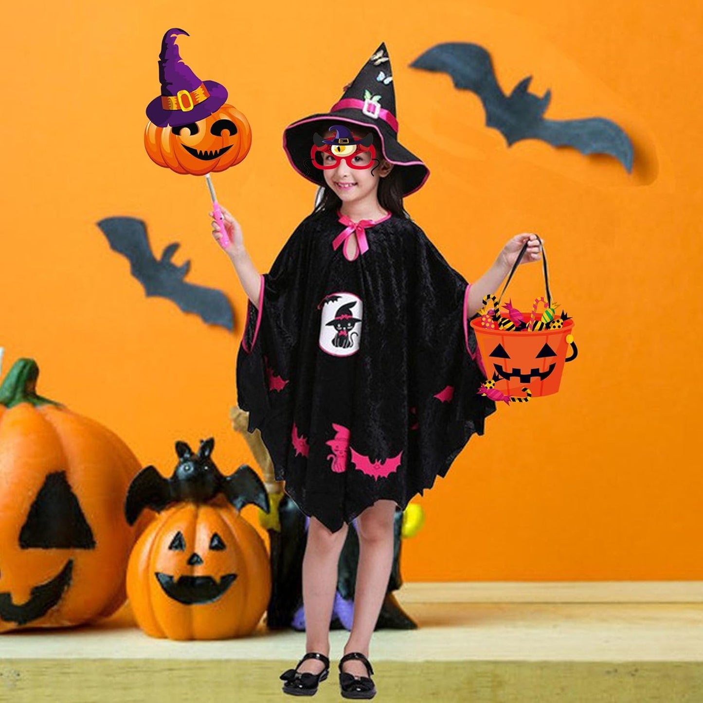 30 Pcs Halloween Photo Booth Props,Pumpkin Ghost Skull Mask Witch Hat Party Decoration Supplies,Halloween Selfie Dress-up Props Decoration