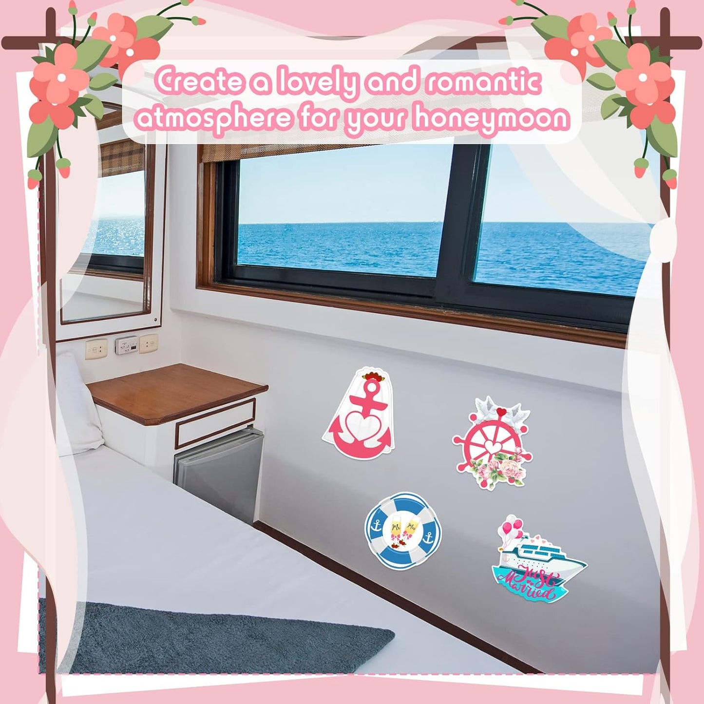 Xuhal 4 Pcs Just Married Cruise Door Decorations Wedding Honeymoon Cruise Door Magnets Just Married Car Decoration Anchor Life Preserver Magnet Carnival Car Locker Refrigerator