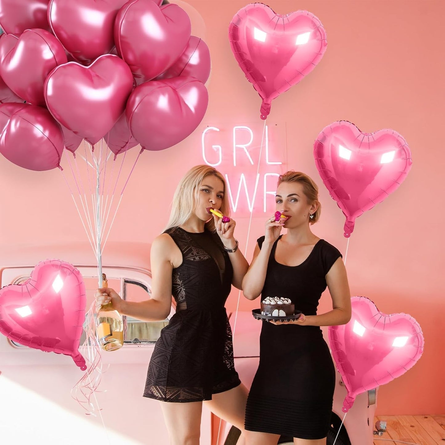 12 Pcs Heart Balloons, 18 inch Pearl Pink Heart Shaped Balloons, Big Helium Balloon, Love Foil Balloon for Wedding Baby Shower Anniversary Backdrop Valentine Party Decorations