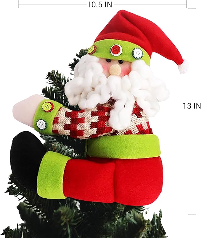 Gingerbread Man Christmas Tree Topper Santa Claus Christmas Decoration,2 Pack Cute Tree Topper Xmas Curtain Wine Bottle Staircase Guardrail Ornament for Xmas New Year(Gingerbread Man & Santa)